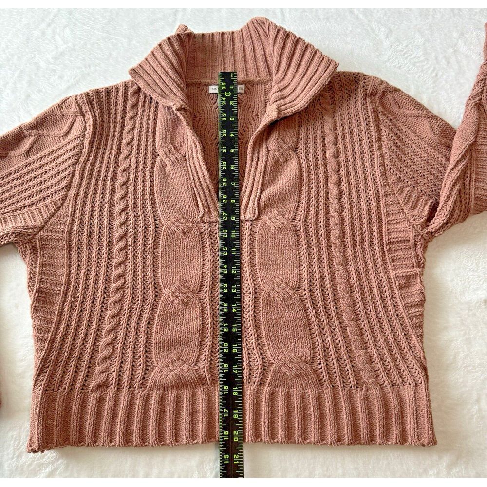 SINCERELY JULES Cable Knit Sweater Medium Dusty Pink Nude Soft V-Neck Collared - Picture 9 of 10